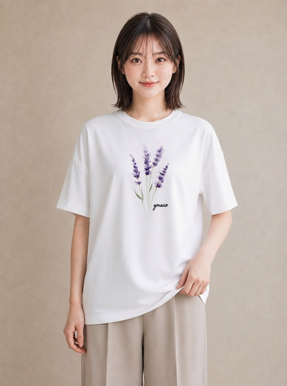 半袖Tシャツ レディース ラベンダー 花 花柄 イラスト カジュアル 旅行 母娘コーデ 白T