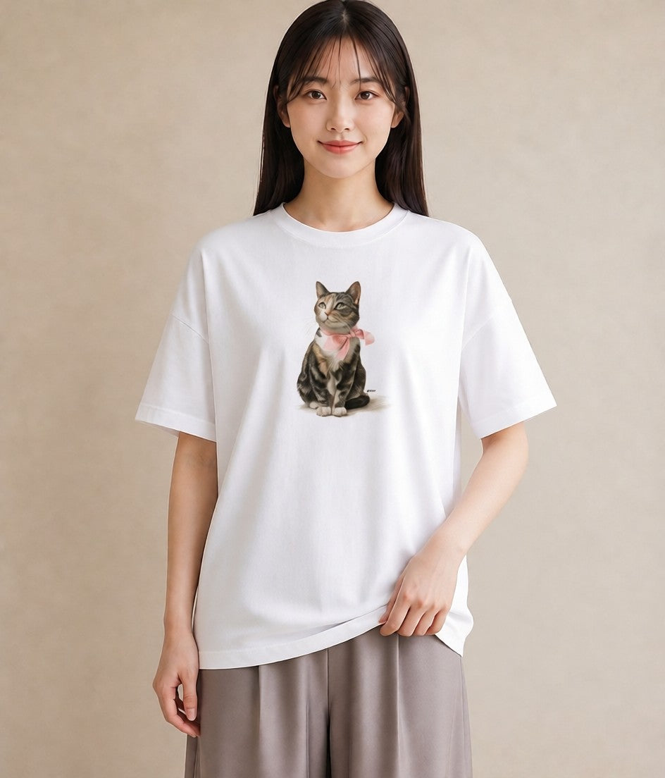 グラフィックTシャツ レディース スコティッシュフォールド 猫 ねこ イラスト レトロ 自分用 ルームウェア 白T YMAZO