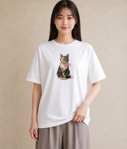 グラフィックTシャツ レディース スコティッシュフォールド 猫 ねこ イラスト レトロ 自分用 ルームウェア 白T YMAZO
