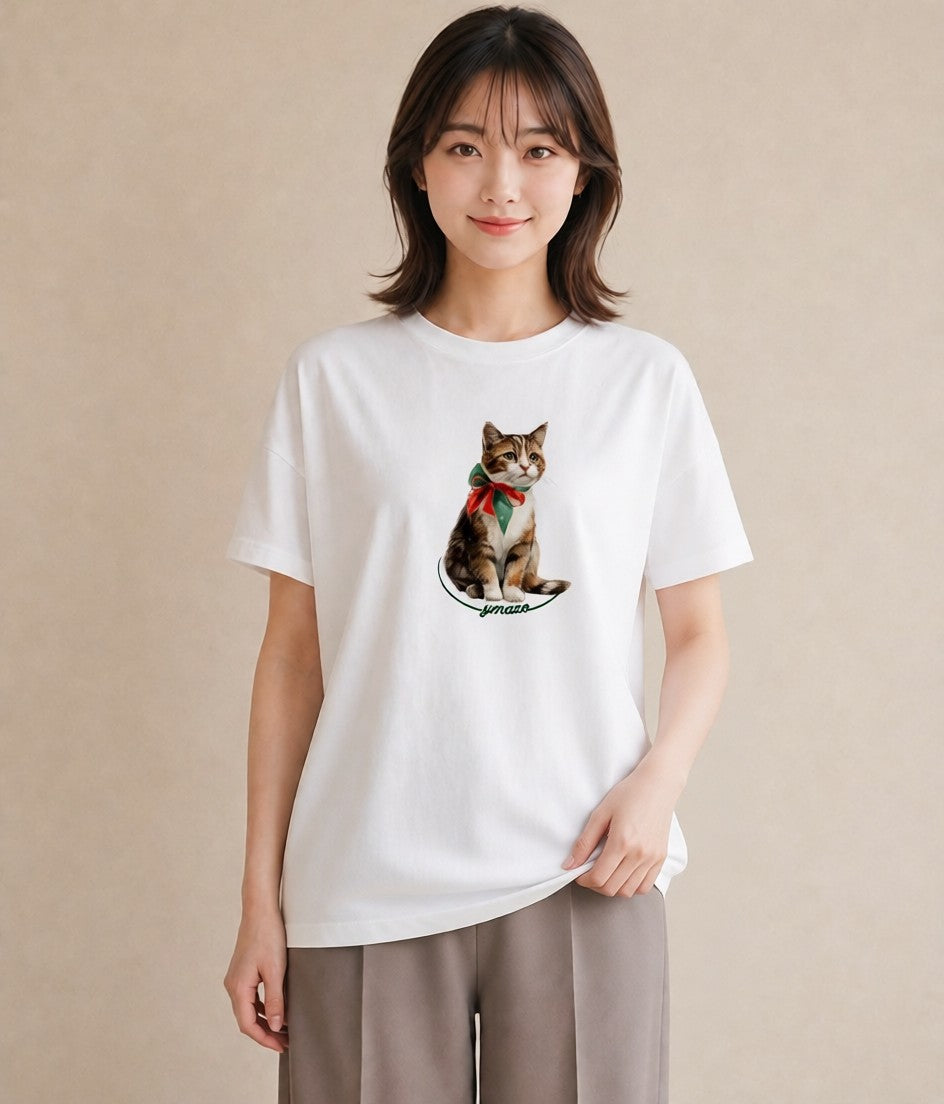 グラフィックTシャツ レディース アビシニアン 猫 ねこ イラスト ボタニカル 送別ギフト 通勤 白T YMAZO