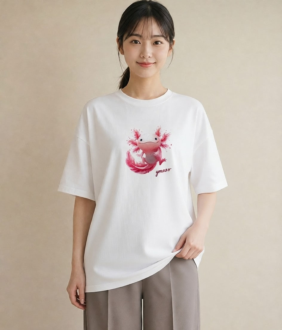 デザインTシャツ レディース ウーパールーパー ペット 動物 イラスト ヴィンテージ風 姉妹 送別ギフト 白T YMAZO