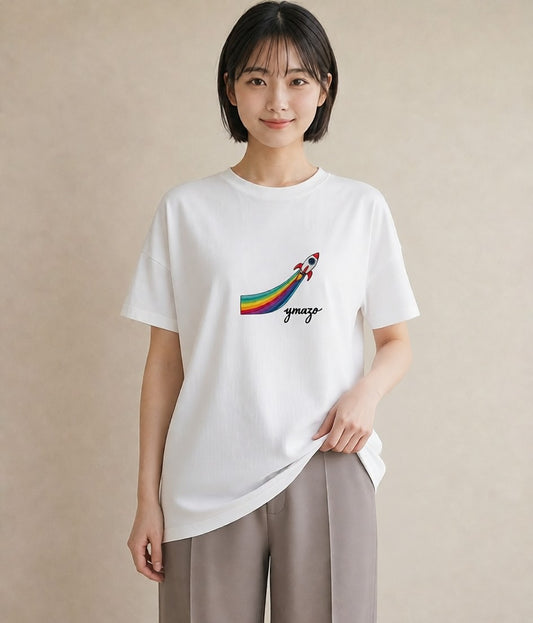 グラフィックTシャツ レディース ロケット 星空 宇宙 イラスト レトロ デート 帰省 白T YMAZO