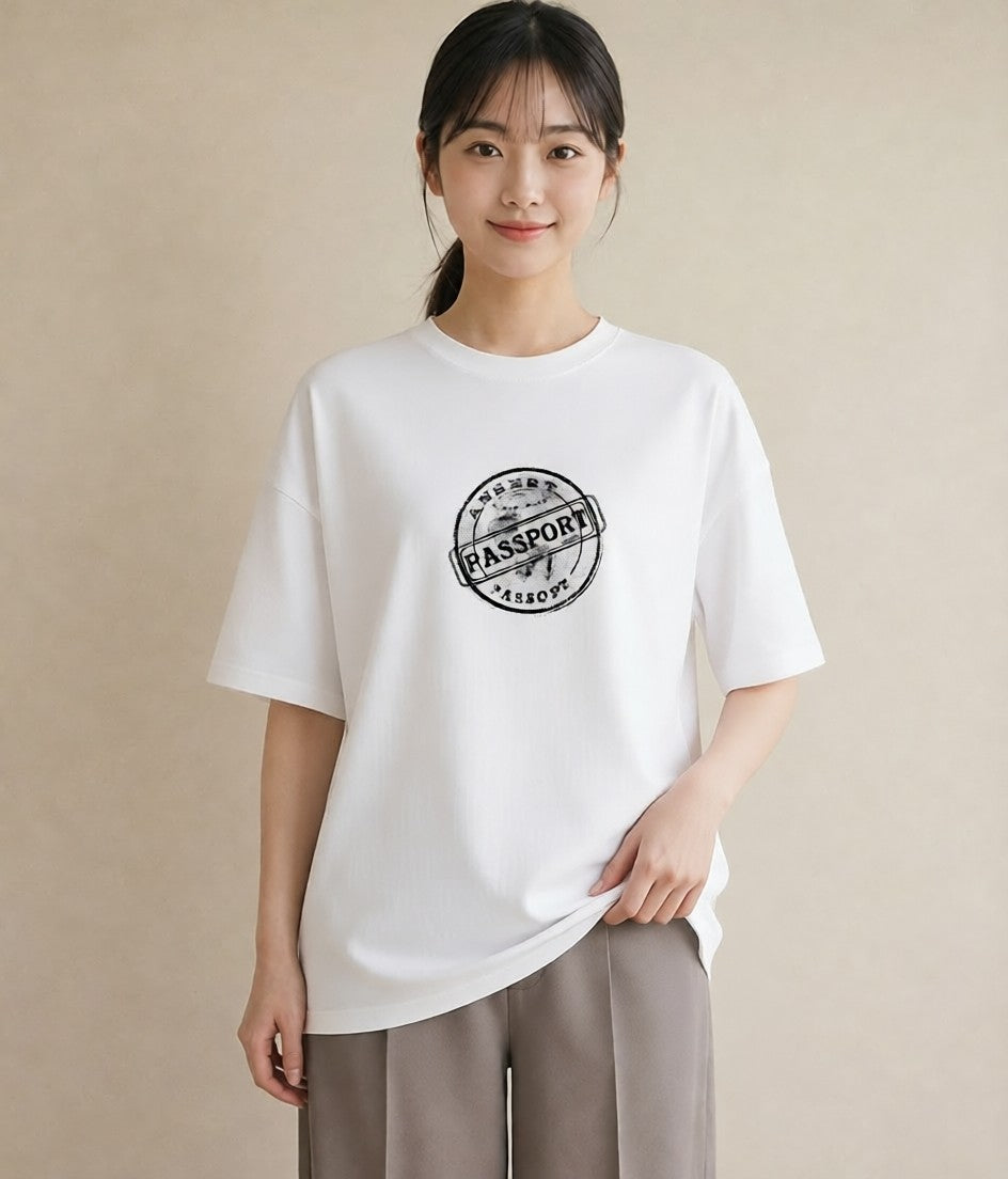 Tシャツ レディース 旅 トラベル スタンプ イラスト フェミニン 母の日 ビーチ 白T YMAZO