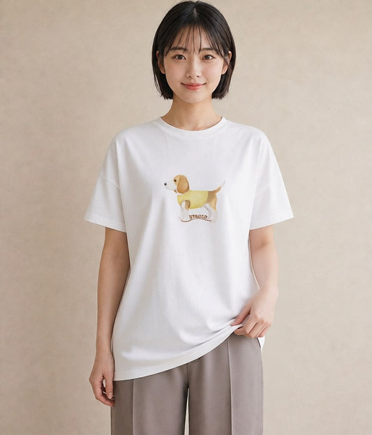 グラフィックTシャツ レディース 子犬 犬 いぬ イラスト モード お出かけ 普段着 白T YMAZO