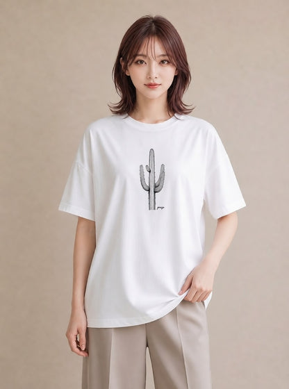 デザインTシャツ レディース サボテン 植物 ボタニカル イラスト こなれ感 旅行用 海 白T YMAZO