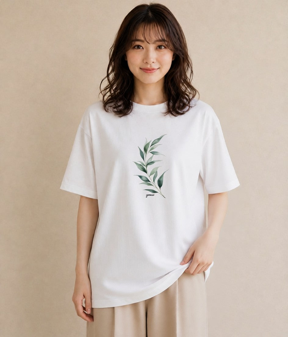 グラフィックTシャツ レディース 苔 植物 ボタニカル イラスト きれいめ おしゃれギフト 社会人 白T YMAZO