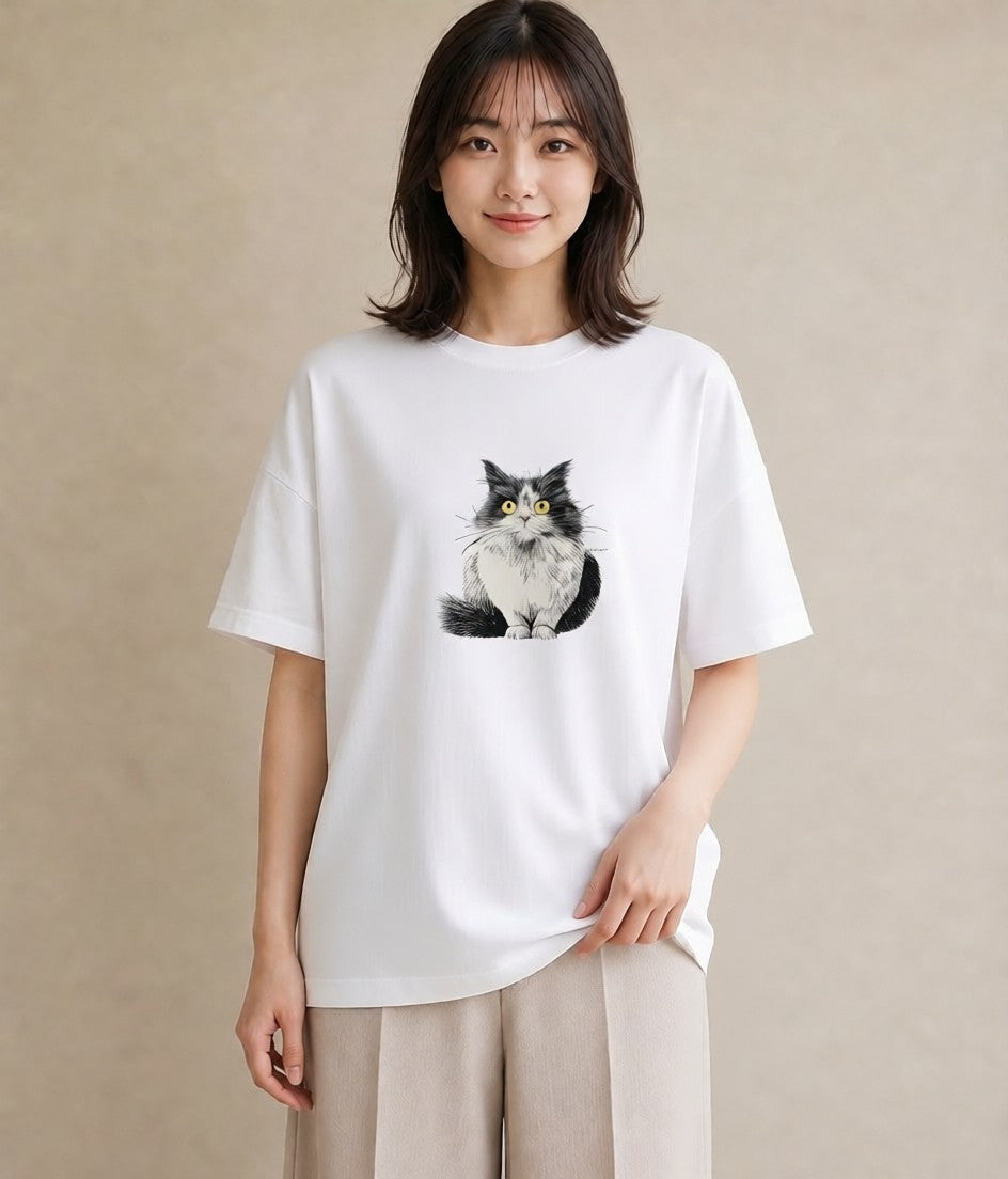 Tシャツ レディース ラグドール 猫 ねこ イラスト ゆるコーデ レイヤード 友達ギフト 白T YMAZO
