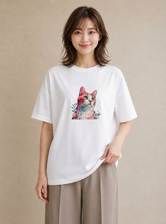 プリントTシャツ レディース スフィンクス 猫 ねこ イラスト ラフ 週末コーデ 敬老の日 白T YMAZO