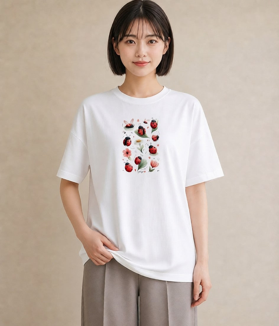 プリントTシャツ レディース てんとう虫 昆虫 虫 イラスト ユニーク 母娘コーデ 自分用 白T YMAZO
