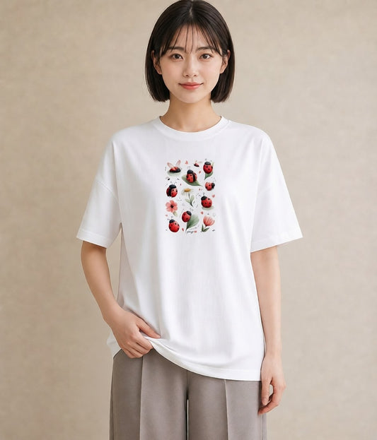 プリントTシャツ レディース てんとう虫 昆虫 虫 イラスト ユニーク 母娘コーデ 自分用 白T