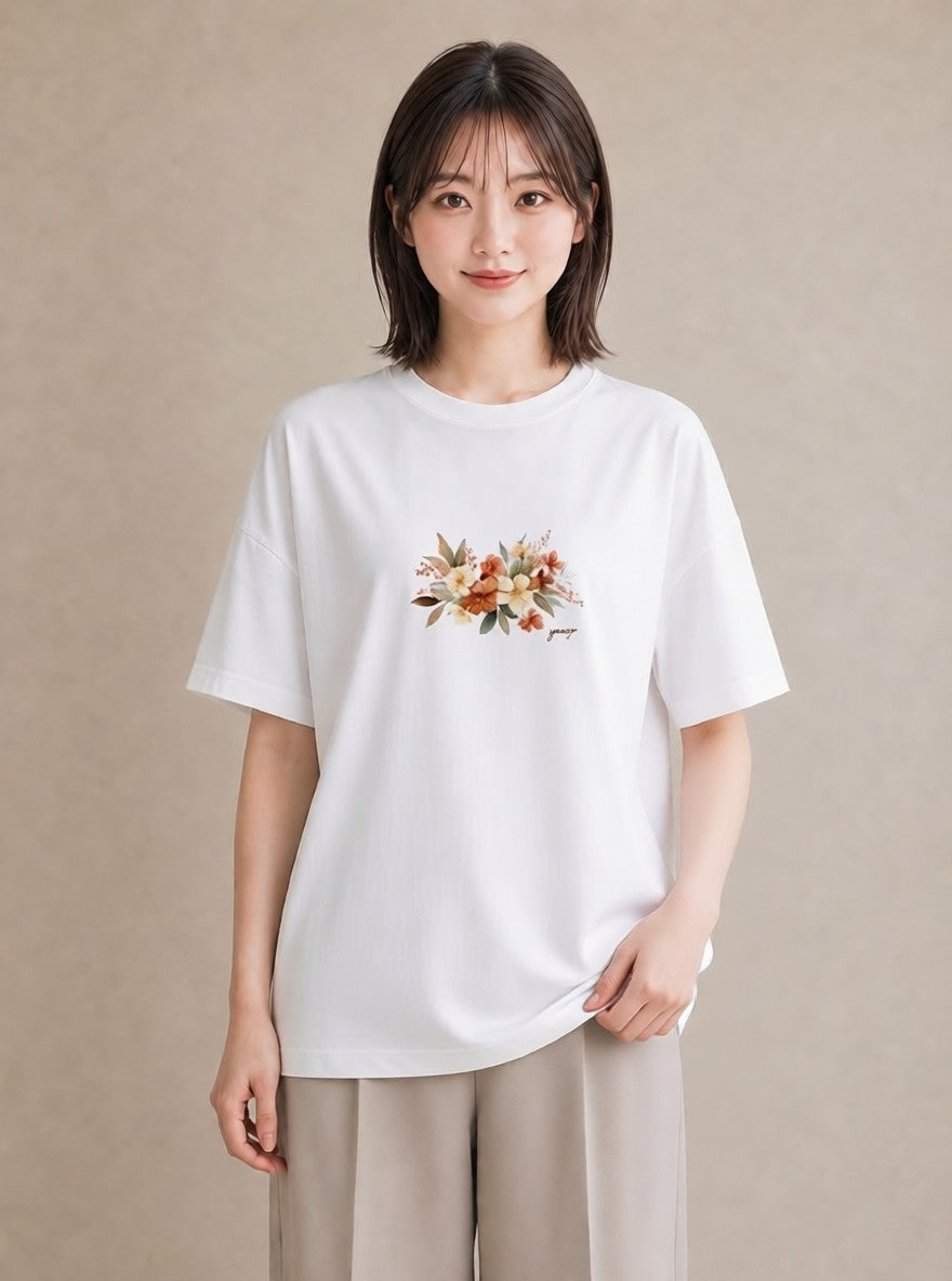 半袖Tシャツ レディース ポスト 野の花 レトロ ナチュラル アンティーク イラスト ポップ 誕生日プレゼント 綿100 白T YMAZO