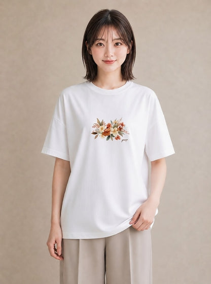 半袖Tシャツ レディース ポスト 野の花 レトロ ナチュラル アンティーク イラスト ポップ 誕生日プレゼント 綿100 白T YMAZO