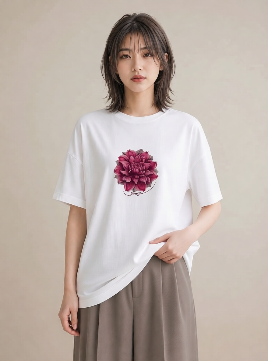 デザインTシャツ レディース チューリップ 花 花柄 イラスト ゆるコーデ カフェ服 クリスマス 白T