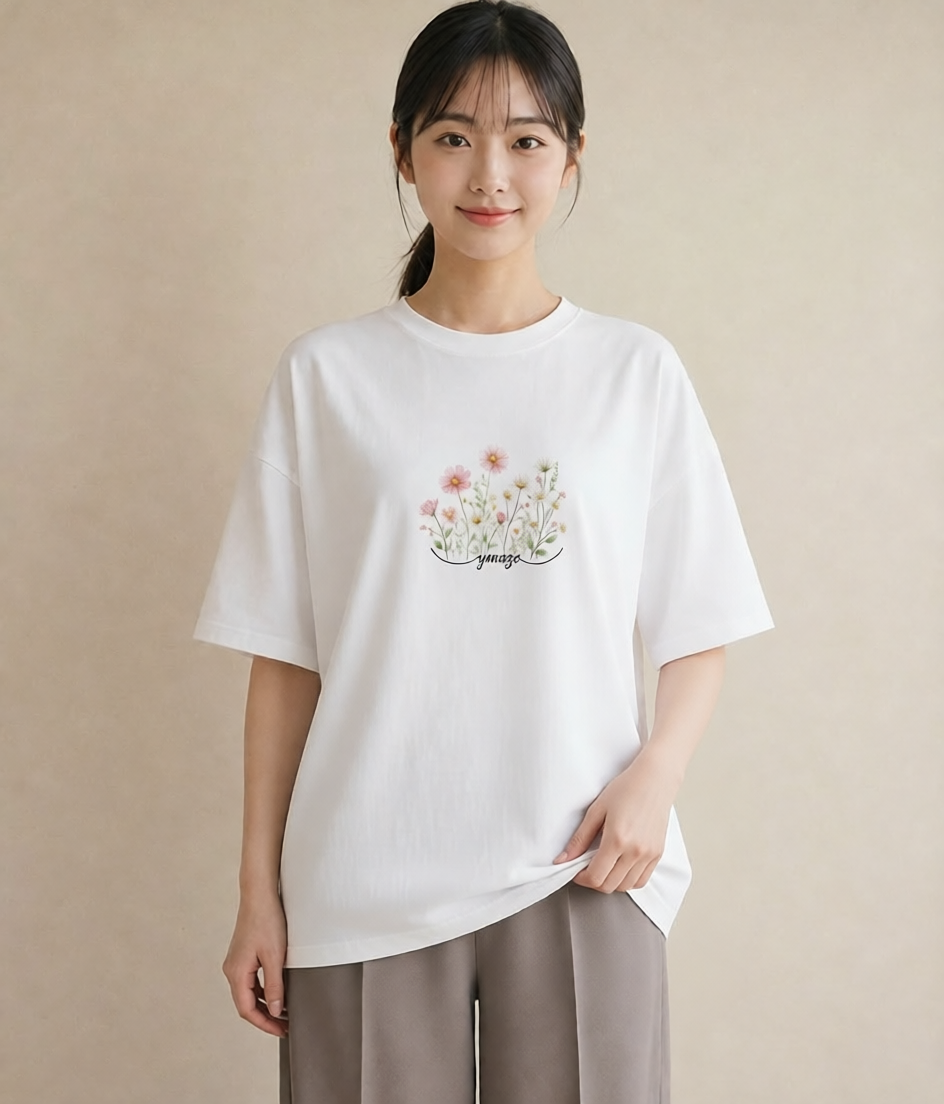 グラフィックTシャツ レディース デイジー 花 花柄 イラスト ゆるコーデ 姉妹 送別ギフト 白T