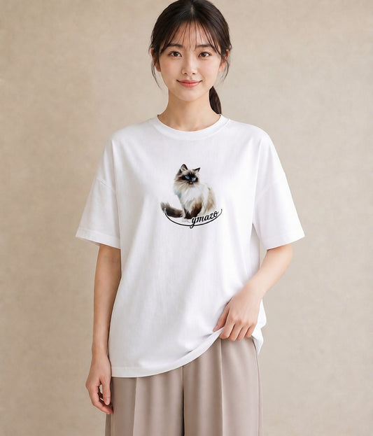 Tシャツ レディース ペルシャ 猫 ねこ イラスト ポップ ホワイトデー 春服 白T YMAZO