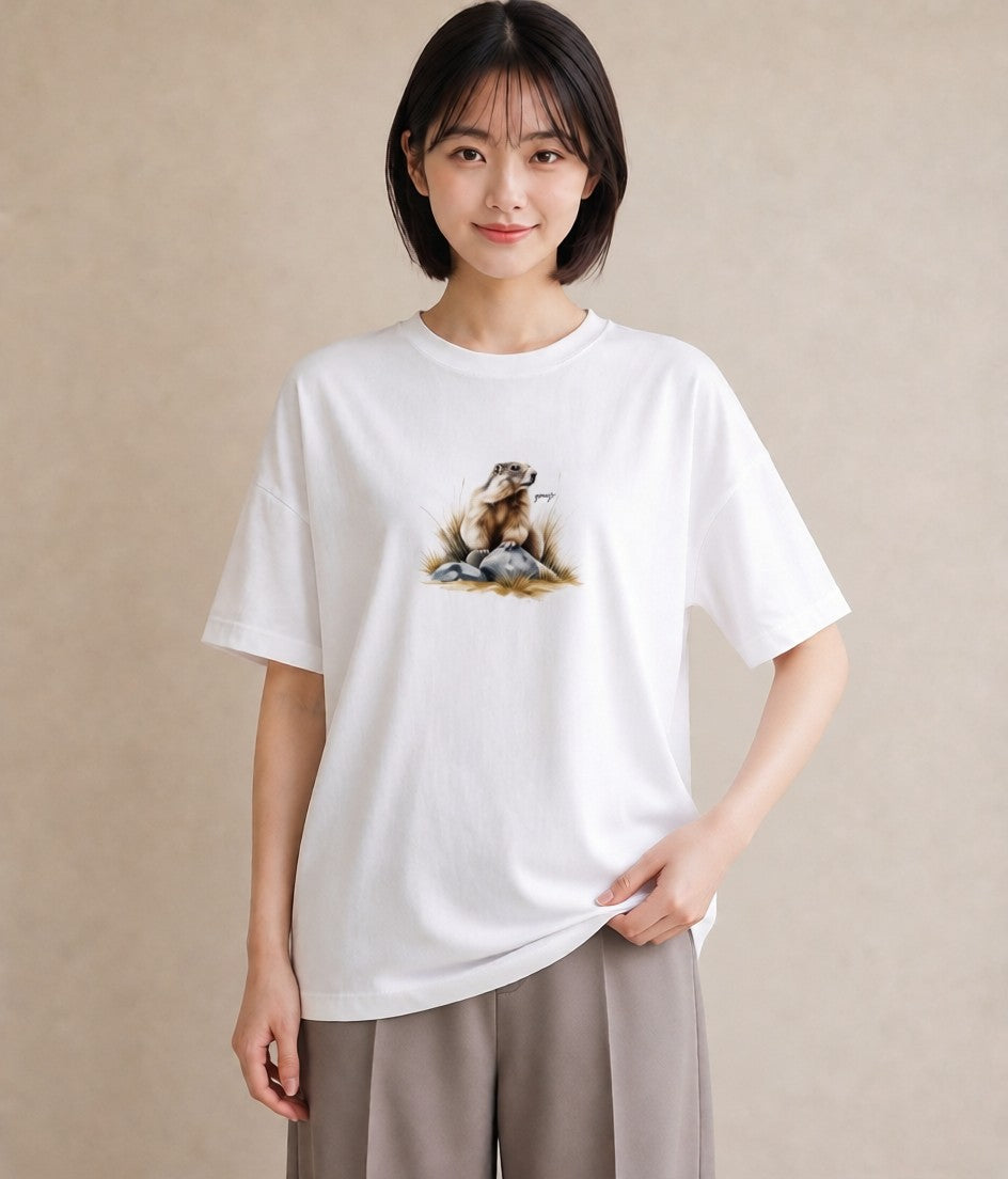 デザインTシャツ レディース デグー ペット 動物 イラスト こなれ感 通勤 在宅 白T YMAZO