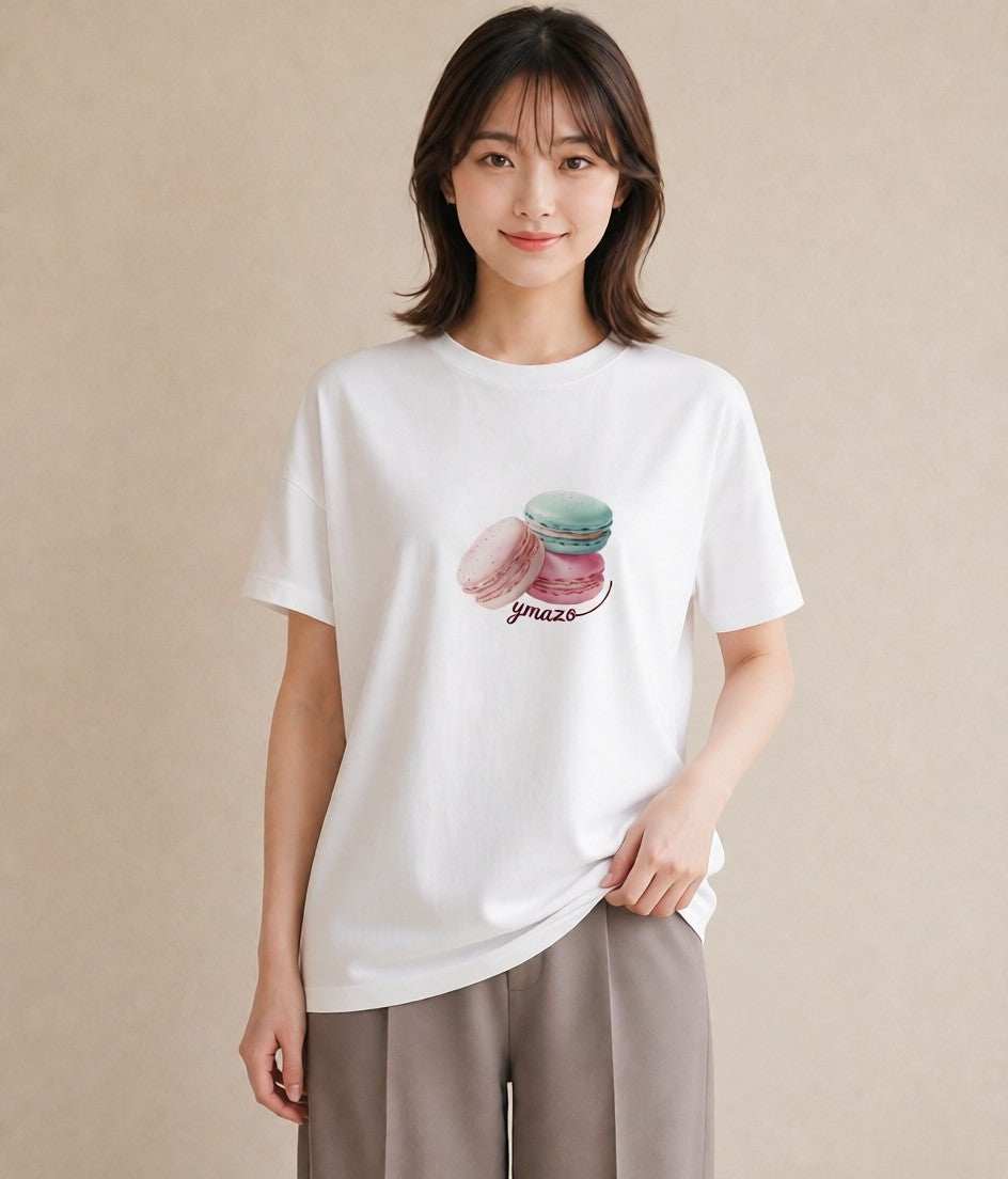 半袖Tシャツ レディース チョコ 食べ物 フード イラスト 上品 ビーチ デイリーウェア 白T YMAZO