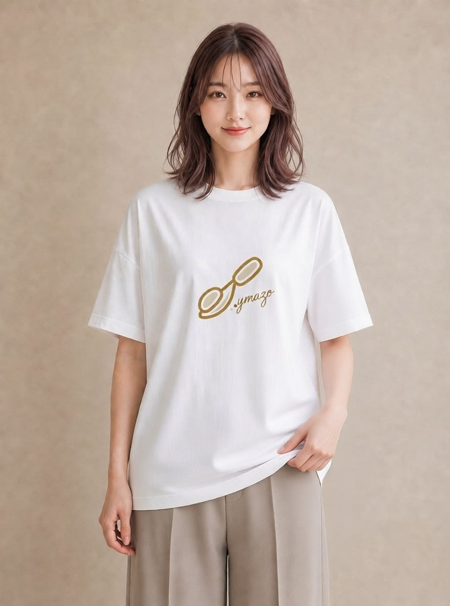 Tシャツ レディース パールピアス アクセサリー ナチュラル アンティーク イラスト モード ミセス 春コーデ 白T YMAZO