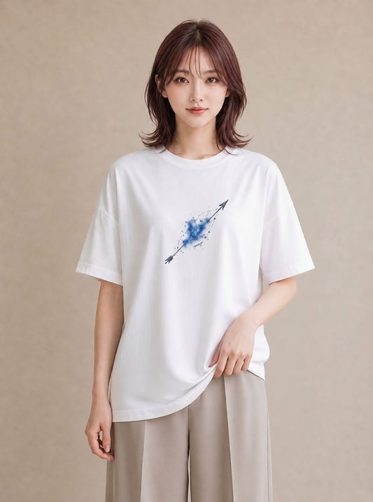 Tシャツ レディース 流れ星 星空 宇宙 イラスト 普段使い 自分用 ルームウェア 白T YMAZO