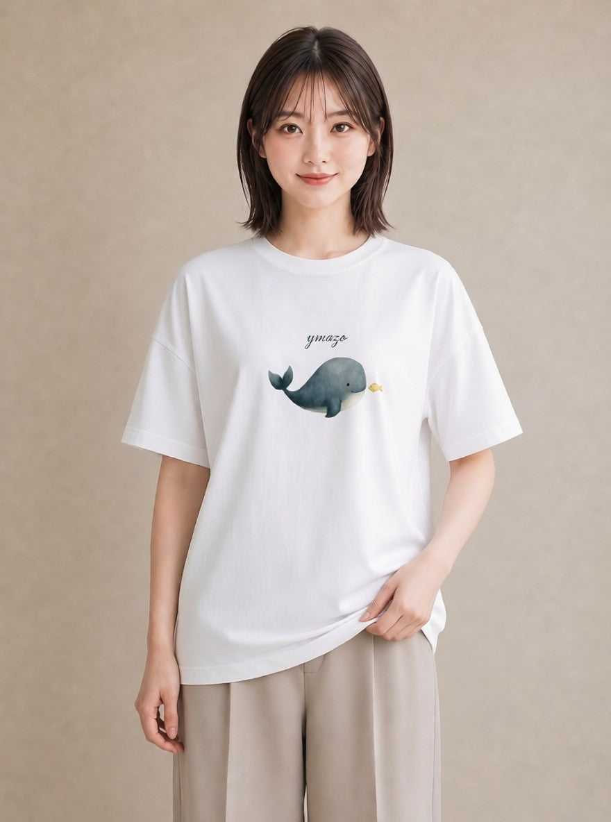 半袖Tシャツ レディース クジラ 海の生き物 海 イラスト 普段使い 20代 カジュアルコーデ 白T YMAZO