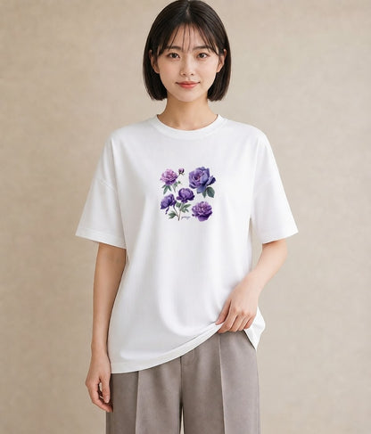 プリントTシャツ レディース スミレ 花 花柄 イラスト 女性 旅行用 白T YMAZO