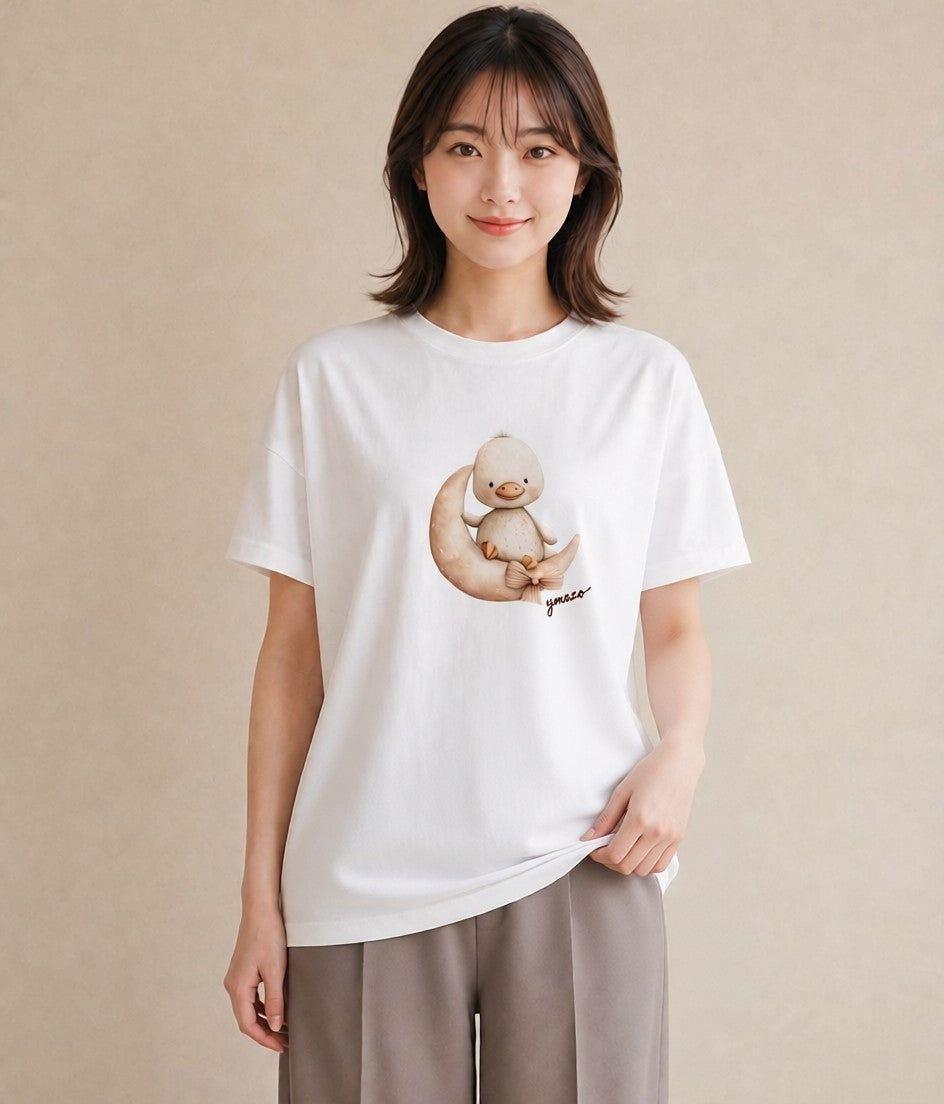 デザインTシャツ レディース アヒル 動物 アニマル イラスト 抜け感 夏コーデ 通学 白T YMAZO