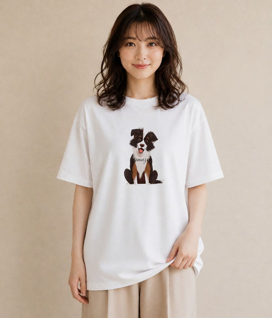 プリントTシャツ レディース ボーダーコリー 犬 いぬ イラスト ヴィンテージ風 送別ギフト 通勤 白T YMAZO