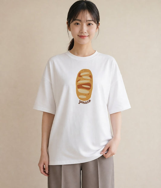 プリントTシャツ レディース クロワッサン 食べ物 フード イラスト 休日コーデ 母娘コーデ 自分用 白T YMAZO