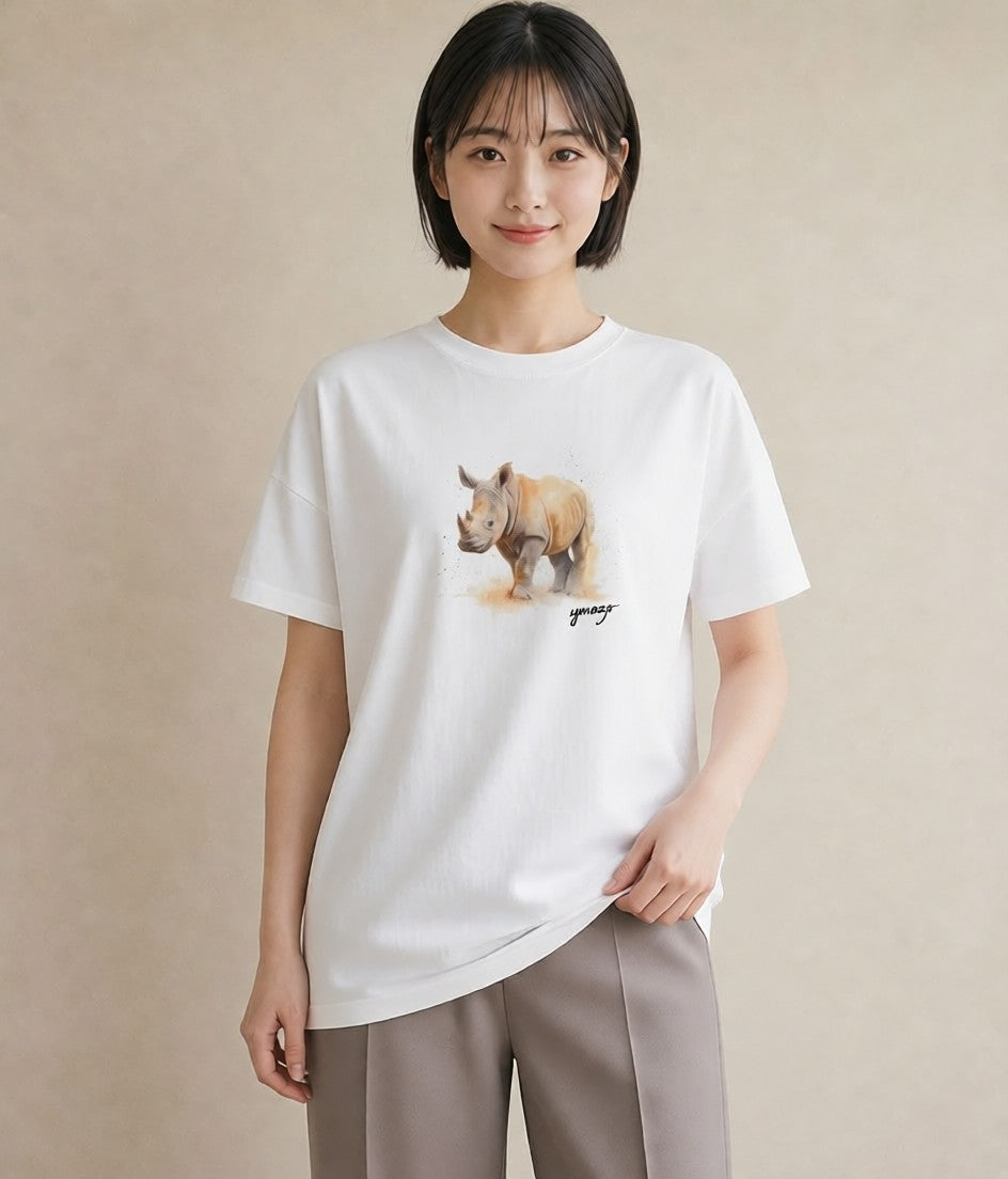 プリントTシャツ レディース カバ 動物 アニマル イラスト 普段使い 在宅 公園 白T YMAZO