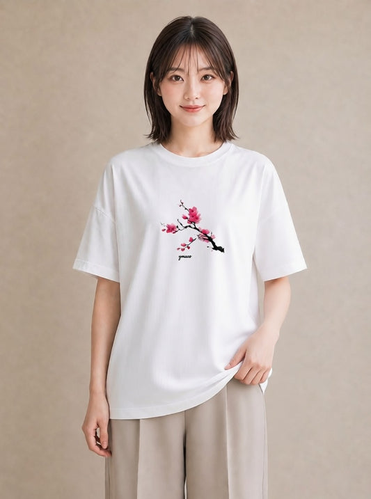デザインTシャツ レディース さくら 桜 サクラ 花 花柄 イラスト ナチュラル ラフ レイヤード 白T YMAZO