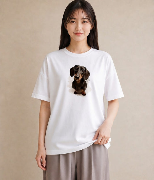 グラフィックTシャツ レディース ミニチュアダックスフンド 犬 いぬ イラスト ヴィンテージ風 親子 20代 白T YMAZO