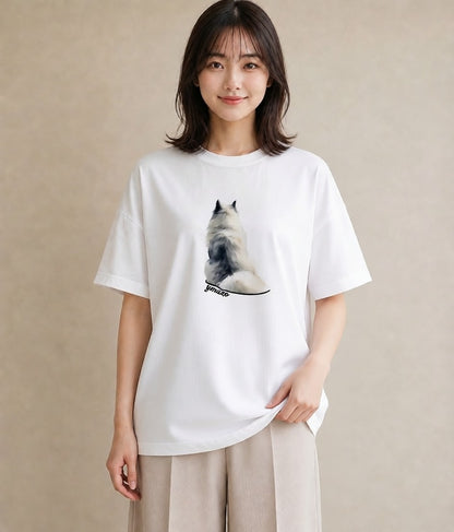 グラフィックTシャツ レディース サモエド 犬 いぬ イラスト ミニマル 部屋着 女性向けギフト 白T YMAZO