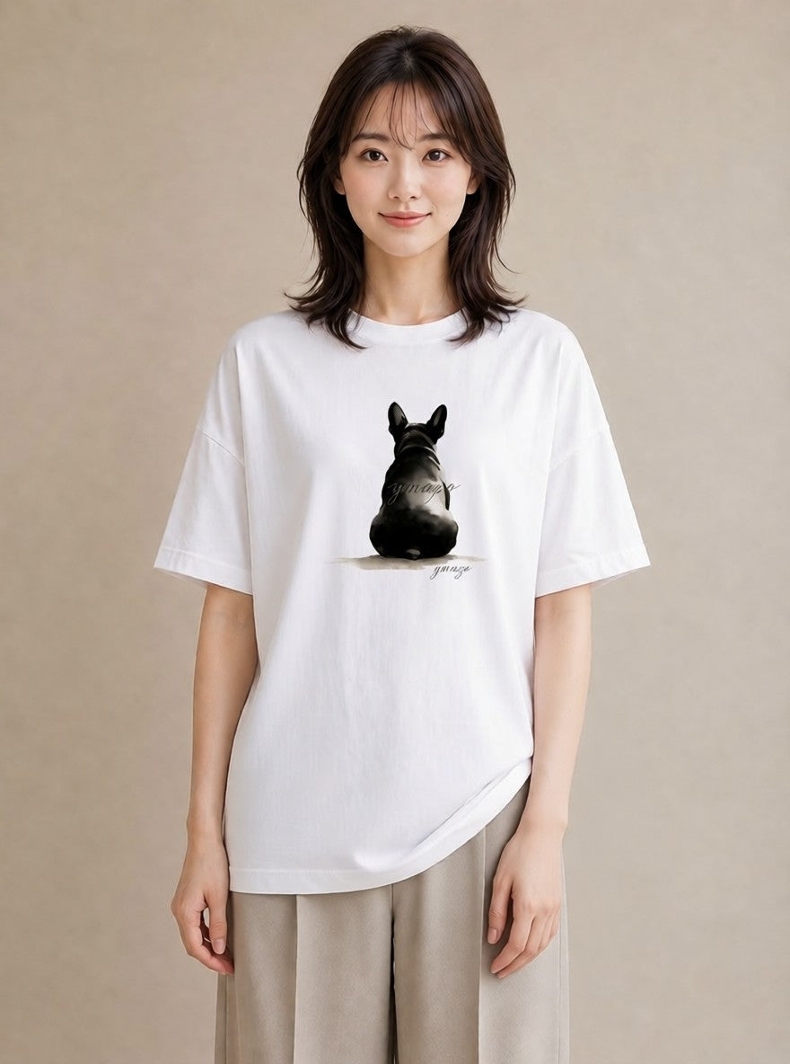 半袖Tシャツ レディース フレンチブルドッグ フレブル 犬 いぬ イラスト 旅行コーデ 自分用 ルームウェア 白T YMAZO