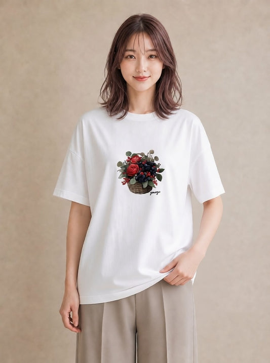 Tシャツ レディース 木の実 植物 ボタニカル イラスト ゆるかわ 誕生日プレゼント 綿100 白T YMAZO
