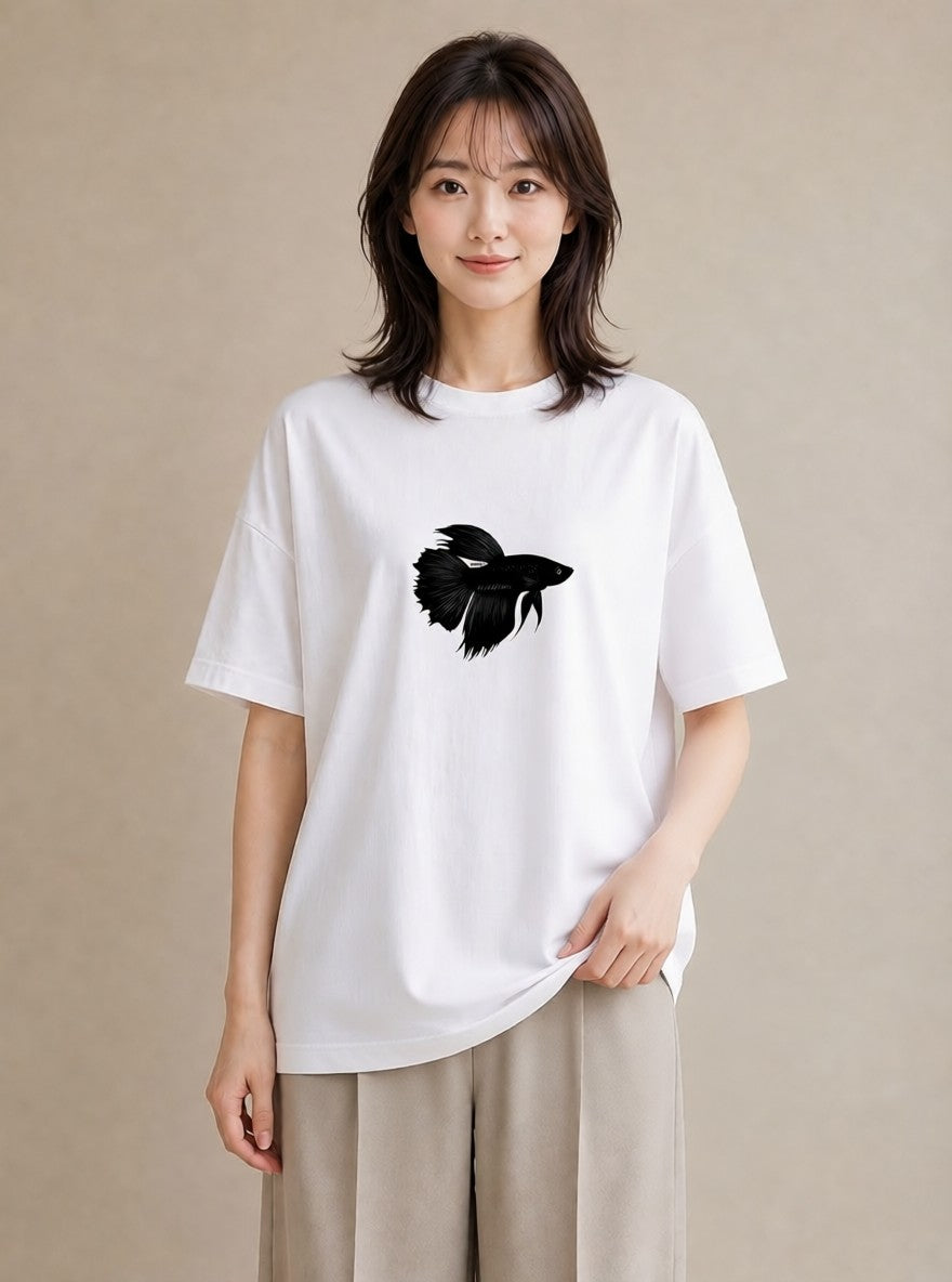 グラフィックTシャツ レディース ベタ ペット 動物 イラスト 線画 姉妹 送別ギフト 白T YMAZO