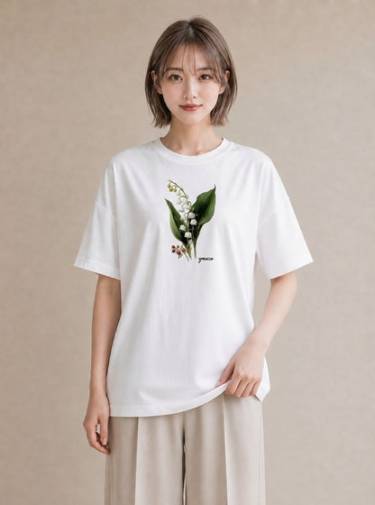 Tシャツ レディース すずらん 花 花柄 イラスト ニュアンス 母娘コーデ 自分用 白T YMAZO