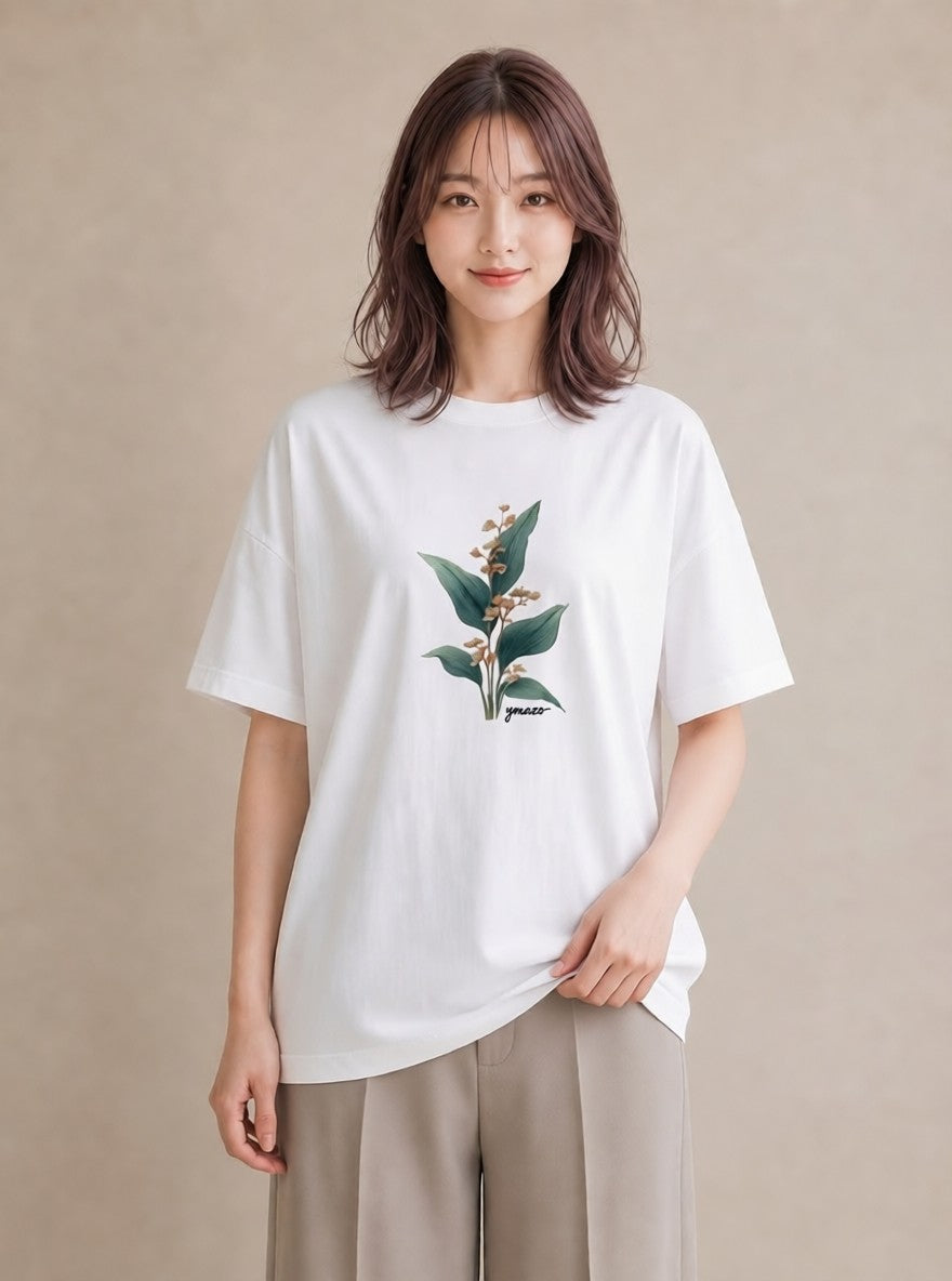 半袖Tシャツ レディース 金木犀 花 花柄 イラスト フェミニン 在宅 公園 白T YMAZO