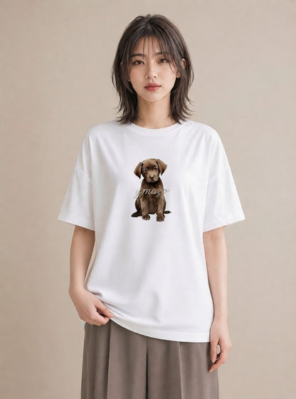 Tシャツ レディース 子犬 犬 いぬ イラスト ポップ ビーチ デイリーウェア 白T YMAZO