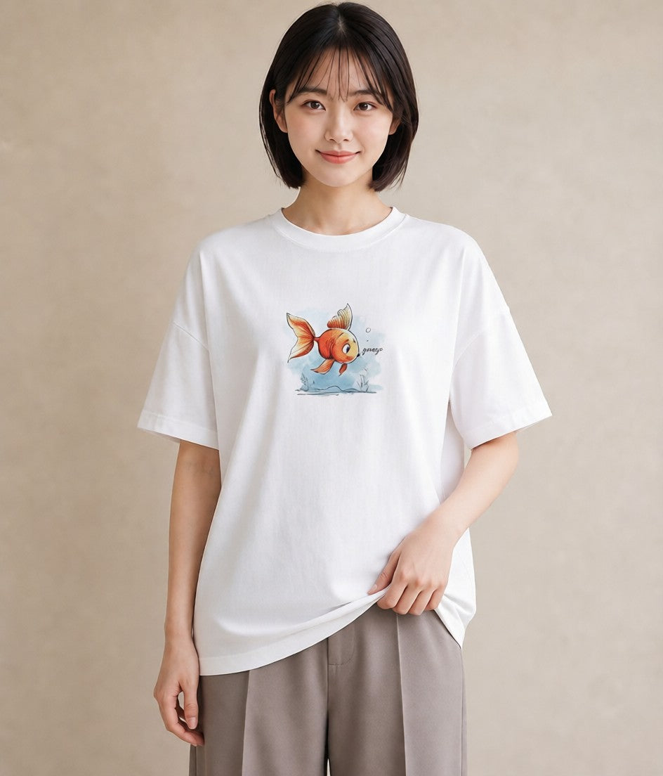 半袖Tシャツ レディース カクレクマノミ 海の生き物 海 イラスト 手描き風 ルームウェア ギフト 白T YMAZO