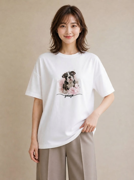 グラフィックTシャツ レディース わんちゃん 犬 いぬ イラスト ゆるコーデ ラフ レイヤード 白T