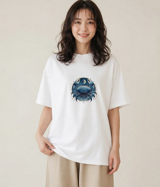 グラフィックTシャツ レディース 蟹座 星空 宇宙 イラスト モード 綿100 デート 白T YMAZO