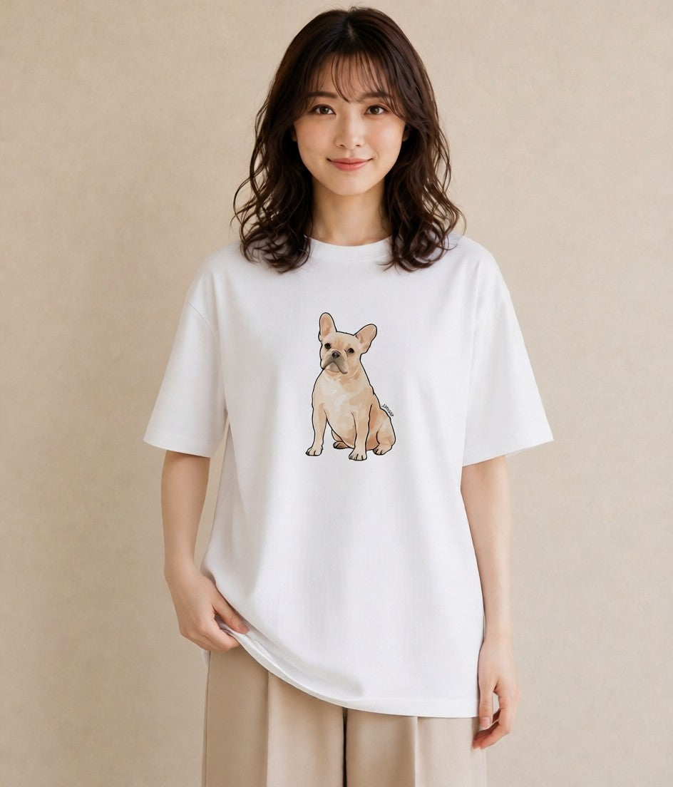 グラフィックTシャツ レディース フレンチブルドッグ フレブル 犬 いぬ イラスト 抜け感 ホワイトデー 春服 白T YMAZO