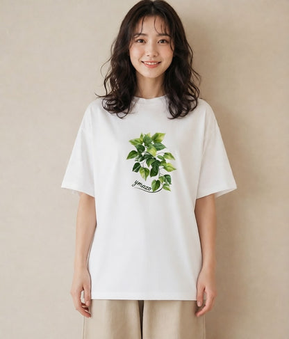 半袖Tシャツ レディース つる 植物 ボタニカル イラスト 韓国風 姉妹 送別ギフト 白T YMAZO