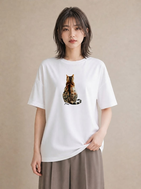 デザインTシャツ レディース サバトラ 猫 ねこ イラスト シック 週末コーデ 敬老の日 白T YMAZO