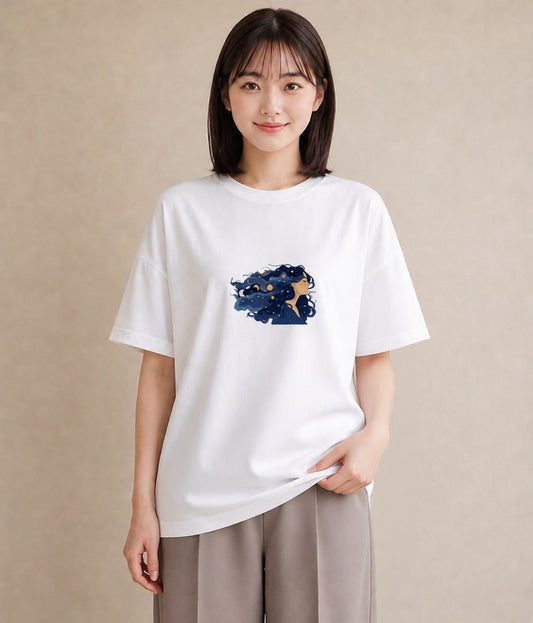 グラフィックTシャツ レディース 魚座 星空 宇宙 イラスト シンプル 通勤 在宅 白T YMAZO