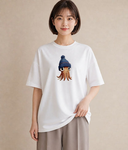 プリントTシャツ レディース タコ 海の生き物 海 イラスト レトロ 女性 旅行用 白T YMAZO