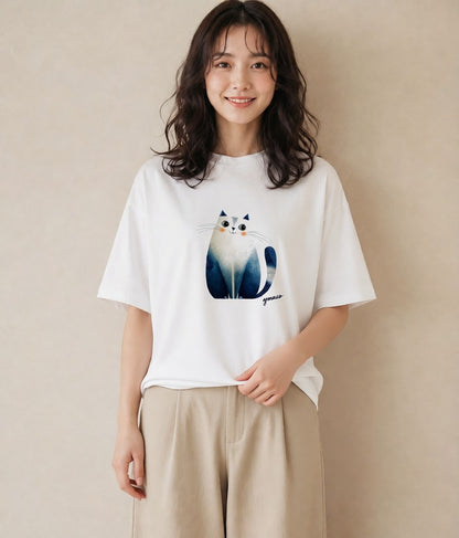Tシャツ レディース ブリティッシュショートヘア 猫 ねこ イラスト ゆるコーデ お揃い 親子 白T YMAZO