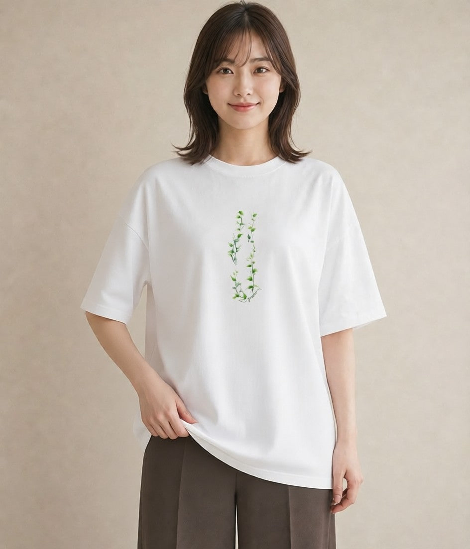 グラフィックTシャツ レディース 苔 植物 ボタニカル イラスト ゆるコーデ 社会人 女性 白T YMAZO
