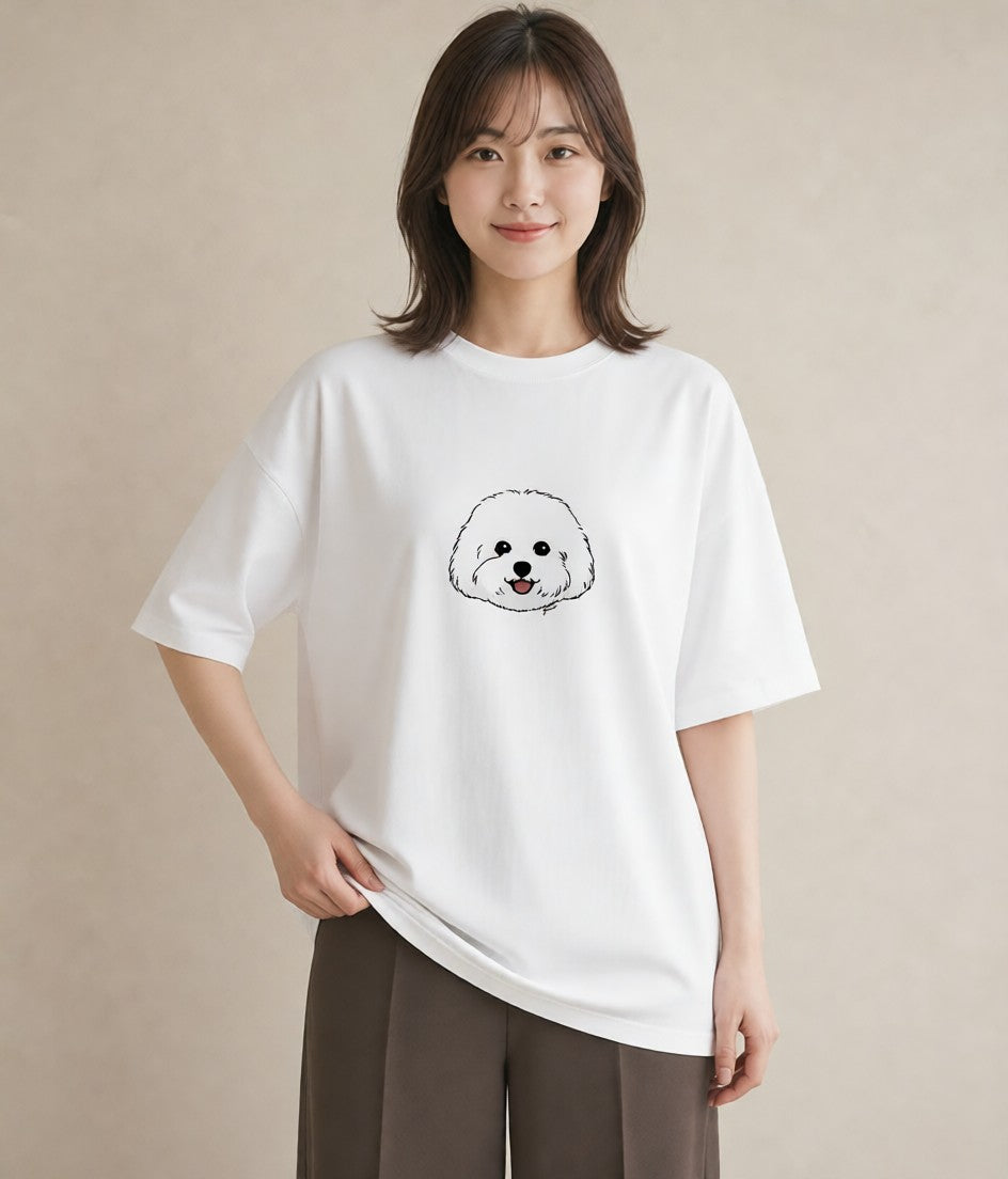 デザインTシャツ レディース ビションフリーゼ 犬 いぬ イラスト きれいめ 帰省 ラフ 白T YMAZO
