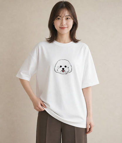 デザインTシャツ レディース ビションフリーゼ 犬 いぬ イラスト きれいめ 帰省 ラフ 白T YMAZO